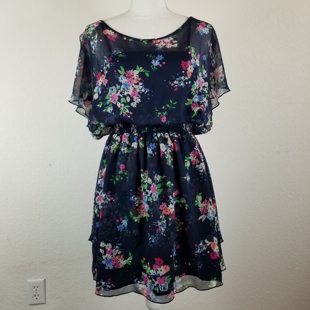 Expess flowy lined floral print mini dress